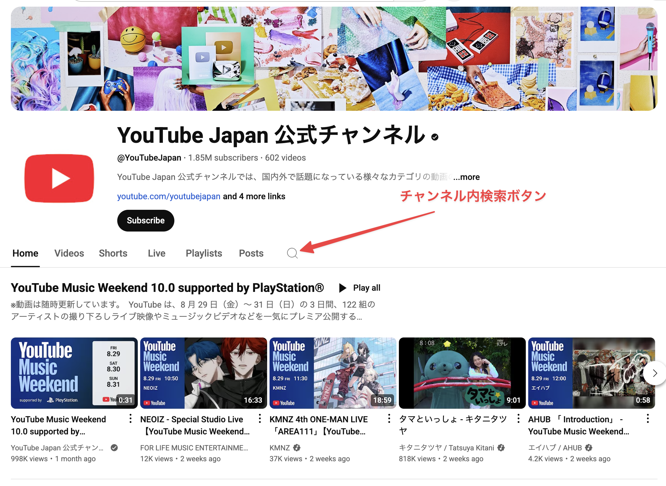 チャンネル内検索ボタン